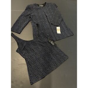 NWT Alex Evenings Women's Blue Sparkle 2 Piece Jacket Tank Set Petite Small